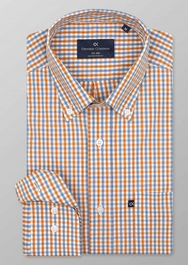 Oxford Company ανδρικό sport πουκάμισο button down καρό Regular Fit - M135-BZ10.01 Πορτοκαλί