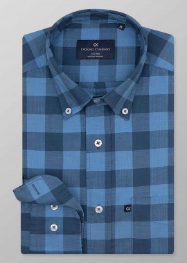 OXFORD COMPANY - Oxford Company ανδρικό sport πουκάμισο button down καρό Regular Fit - F131-BZ10.01 Γαλάζιο