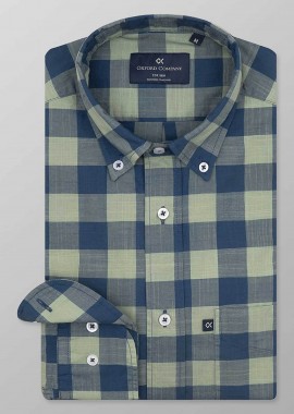 OXFORD COMPANY - Oxford Company ανδρικό sport πουκάμισο button down καρό Regular Fit - F131-BZ10.02 Μπλε-Πράσινο