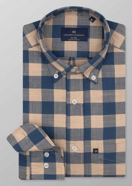 OXFORD COMPANY - Oxford Company ανδρικό sport πουκάμισο button down καρό Regular Fit - F131-BZ10.03 Σκούρο Μπλε
