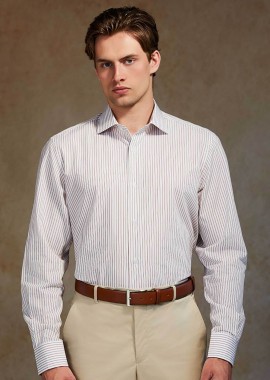 Oxford Company ανδρικό Classic πουκάμισο ριγέ Regular Fit Club - M321NRZ20.01 Λευκό-Καφέ