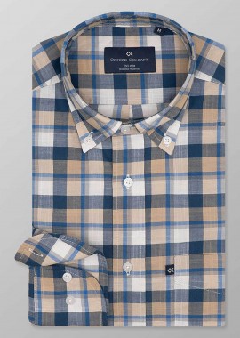 Oxford Company ανδρικό sport πουκάμισο button down καρό Regular Fit - F130-BZ10.03 Σκούρο Μπλε