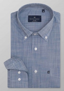 OXFORD COMPANY - Oxford Company ανδρικό sport πουκάμισο button down μονόχρωμο Regular Fit - F110-BZ10.03 Μπλε