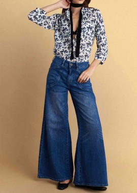 Attrativo γυναικείο ψηλόμεσο τζιν παντελόνι Wide Leg - 9922930 Μπλε Σκούρο