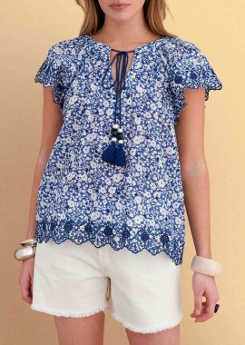 ATTRATTIVO - Attrativo γυναικεία μπλούζα με floral print και κέντημα - 9923280 Μπλε