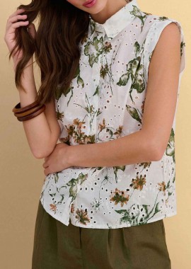 ATTRATTIVO - Attrativo γυναικείο αμάνικο πουκάμισο με floral print - 9924391 Λευκό