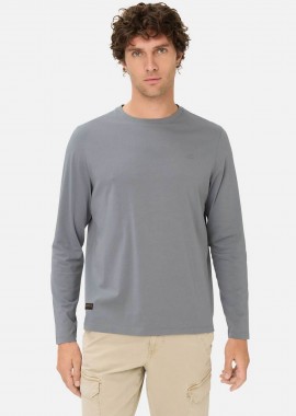 Camel Active ανδρική μακρυμάνικη μπλούζα με κεντημένο monogram Regular Fit - C261-409600-7T06 Γκρι