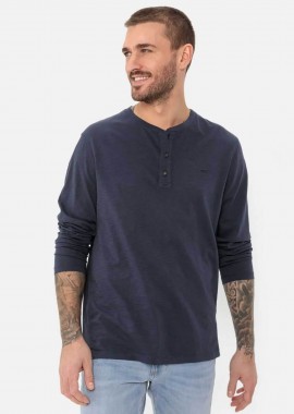 CAMEL ACTIVE - Camel Active ανδρική μακρυμάνικη μπλούζα henley με κεντημένο monogram Regular Fit - C261NOS-409371-9T85N Μπλε Σκούρο