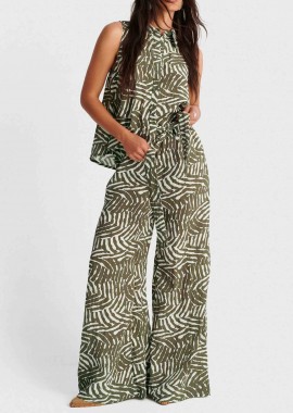 'ALE - 'ALE γυναικεία παντελόνα με geometrical print και ζώνη - 8923064 Χακί