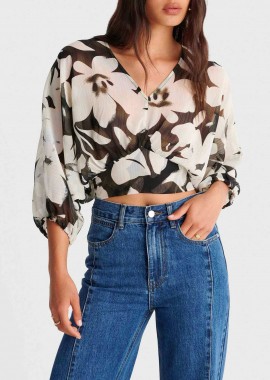 'ALE - 'ALE γυναικείo τοπ με floral print - 8923049 Καφέ