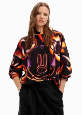 DESIGUAL - Desigual γυναικεία βαμβακερή μπλούζα φούτερ με all-over distorded digital Mickey Mouse print