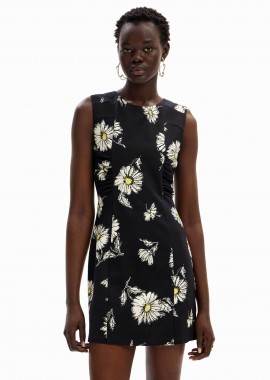 DESIGUAL - Desigual γυναικείο mini φόρεμα με all-over daisies print και σούρες μπροστά