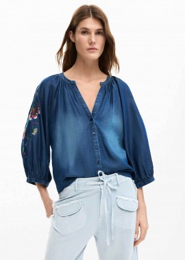 DESIGUAL - Desigual γυναικείo denim πουκάμισο με tropical print