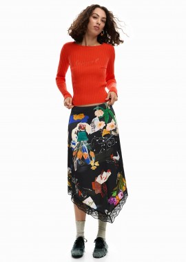 DESIGUAL - Desigual γυναικεία midi φούστα με floral print Regular Fit