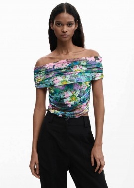 DESIGUAL - Desigual γυναικεία μπλούζα με carmen λαιμόκοψη και floral print Slim Fit