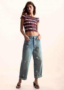 DESIGUAL - Desigual γυναικεία μπλούζα με carmen λαιμόκοψη και all-over print Regular Fit