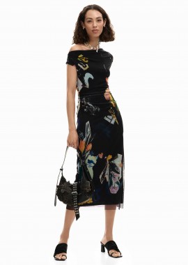 DESIGUAL - Desigual γυναικείο midi αμάνικο φόρεμα με off-shoulder σχέδιο και all-over print Regular Fit