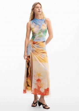 DESIGUAL - Desigual γυναικείο midi αμάνικο φόρεμα με floral print