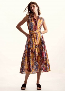 Desigual γυναικείο midi αμάνικο φόρεμα σεμιζιέ με all-over print 