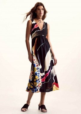 DESIGUAL - Desigual γυναικείο midi αμάνικο φόρεμα με all-over print