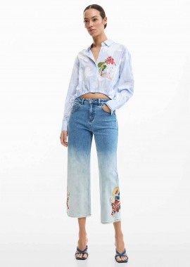 DESIGUAL - Desigual γυναικείo τζιν παντελόνι culotte με floral print