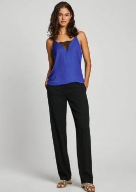 PEPE JEANS - Pepe Jeans γυναικείo τοπ σατέν με δαντέλα - PL304967 Μπλε Ηλεκτρίκ