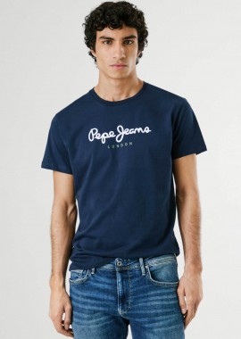 Pepe Jeans ανδρικό T-shirt μονόχρωμο με στρογγυλή λαιμόκοψη και logo print 