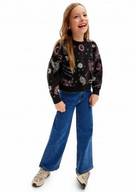 Desigual παιδική μπλούζα φούτερ με all-over print - 24WGSK10 Μαύρο
