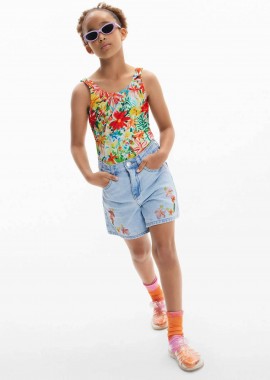DESIGUAL - Desigual παιδικό denim σορτς με κεντήματα - 25SGDD01 Denim Blue