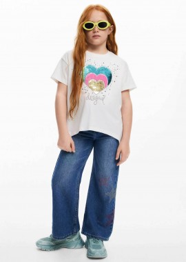 DESIGUAL - Desigual παιδικό T-shirt με στρας - 25SGTK01 Λευκό