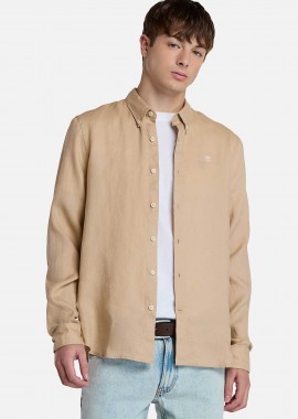 Timberland ανδρικό λινό πουκάμισο button down με κεντημένο tree logo Slim Fit 