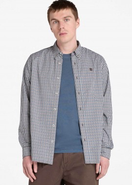 Timberland ανδρικό πουκάμισο stretch poplin button down με καρό σχέδιο και κεντημένο λογότυπο Regular Fit - TB0A5M2EG561 Καφέ