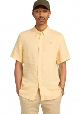 TIMBERLAND - Timberland ανδρικό κοντομάνικο λινό πουκάμισο button down με κεντημένο tree logo Slim Fit