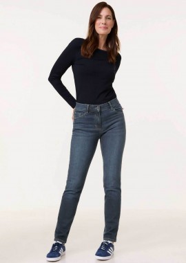 GERRY WEBER - Gerry Weber γυναικείο τζιν παντελόνι πεντάτσεπο Straight Leg - 925081-66854 Μπλε Σκούρο