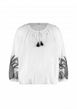 GERRY WEBER - Gerry Weber γυναικεία μπλούζα με σούρες και σχέδιο στα μανίκια - 560116-31495 Λευκό
