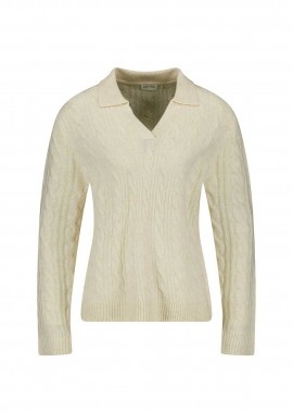 Gerry Weber γυναικείο πουλόβερ με γιακά και cable knit pattern Regular Fit - 190037-57026 Κρέμ