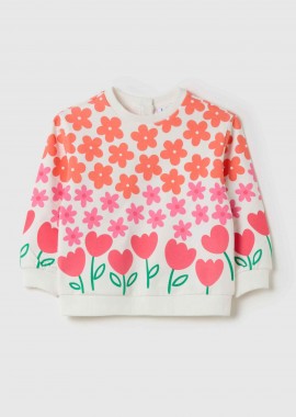 OVS βρεφική μπλούζα φούτερ με print Regular Fit - 002191017 Λευκό