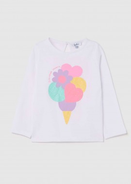 OVS βρεφική μακρυμάνικη μπλούζα με ice cream print - 002219958 Λευκό