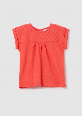 OVS βρεφικό T-shirt με κιπούρ δαντέλα - 002270050 Κοραλί