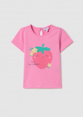 OVS βρεφικό T-shirt με strawberry print - 002349823 Ροζ