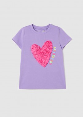 OVS KIDS - OVS παιδικό T-shirt με γκοφρέ καρδιά Regular Fit - 002230825 Βιολετί
