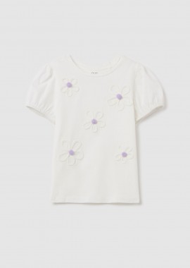 OVS KIDS - OVS παιδικό T-shirt με ανάγλυφο λουλούδια Regular Fit - 002264801 Λευκό