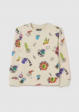 OVS KIDS - OVS παιδική μπλούζα φούτερ με all-over print - 002195583 Εκρού