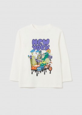 OVS KIDS - OVS παιδική μακρυμάνικη μπλούζα με print στο στήθος Regular Fit - 002195736 Λευκό