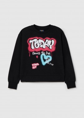 OVS παιδική μπλούζα φούτερ με graffiti print Oversized Fit - 002263042 Μαύρο