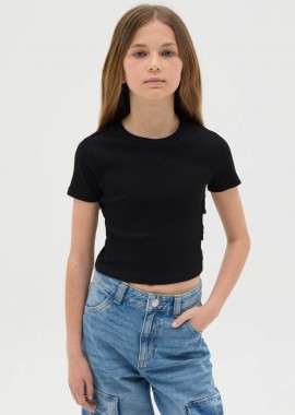 OVS παιδικό T-shirt μονόχρωμο Slim Fit - 002272525 Μαύρο