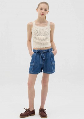 OVS παιδικό denim cargo σορτς με ζώνη Regular Fit - 002267302 Denim Blue