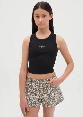 OVS παιδικό αμάνικο τοπ cropped μονόχρωμο με print Regular Fit - 002272695 Μαύρο