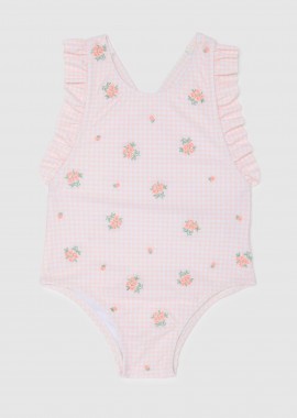 OVS βρεφικό μαγιό ολόσωμο με καρό σχέδιο και floral pattern - 002199301 Ροζ