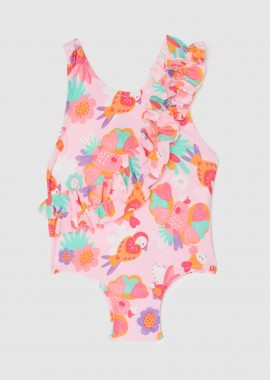 OVS βρεφικό μαγιό ολόσωμο με πολύχρωμο floral print και βολάν - 002199335 Ροζ